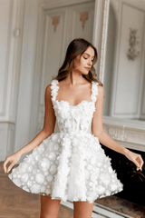 White Flower Lace Embroidery Lace-Up Strap Mini Dress