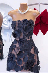 Floral Embroidery Mini Dress in Black