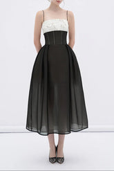 A-line Corset Waist Mesh Midi Dress