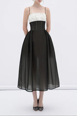 A-line Corset Waist Mesh Midi Dress