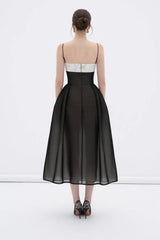 A-line Corset Waist Mesh Midi Dress