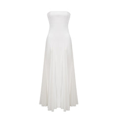 White Tulle-Panelling Maxi Dress