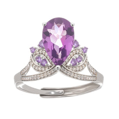 Eleonore Purple Pear Cut Gemstone Sterling Silver Adjustable Ring
