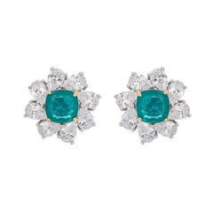 Green Flower Shaped Gemstone Sterling Silver Earrings