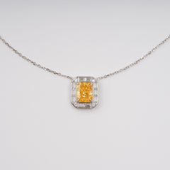 Yellow Square Gemstone Pendant Sterling Silver Necklace