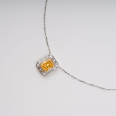 Yellow Square Gemstone Pendant Sterling Silver Necklace