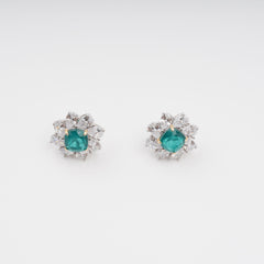 Green Flower Shaped Gemstone Sterling Silver Earrings