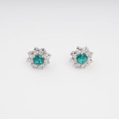 Green Flower Shaped Gemstone Sterling Silver Earrings