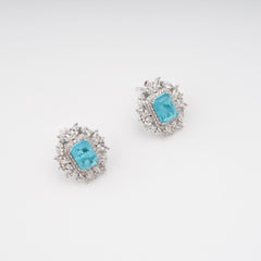 Aquamarine Emerald Cut Gemstone Sterling Silver Earrings