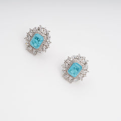 Aquamarine Emerald Cut Gemstone Sterling Silver Earrings