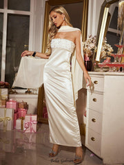 Cape Flower Sequin Satin Maxi Dress in Ivory