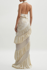 Halter Shirred Maxi Dress