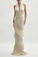 Halter Shirred Maxi Dress