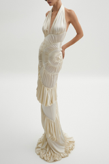 Halter Shirred Maxi Dress