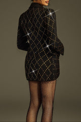 Black Folded Collar Rhinestone Blazer