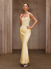 Sleeveless Corset Maxi Dress In Beige