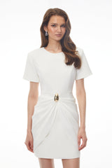 White Round Neck Short Sleeve Mini Dress