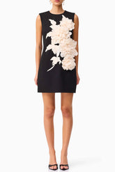 3D Flower Embellished Mini Dress in Black