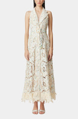 Sleeveless Hollow Lace Maxi Dress in Beige