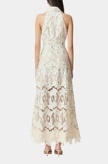 Sleeveless Hollow Lace Maxi Dress in Beige