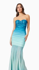 Gradient Mesh Splicing Bodycon Maxi Dress In Blue