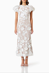 3D Lace Maxi Dress In White