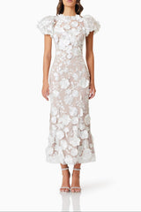 3D Lace Maxi Dress In White