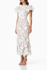 3D Lace Maxi Dress In White