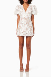 3D Floral Mini Dress in White