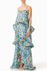 Maxi Dress In Green Floral