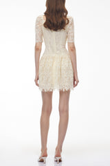 Square Neck Lace Mini Dress - White
