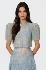 Lace Top & Mini Skirt Set - Blue
