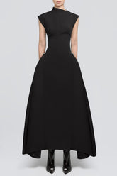 Symmetric Drapes Midi Dress - Black