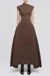 Symmetric Drapes Midi Dress - Brown