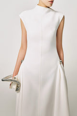 Symmetric Drapes Midi Dress - White