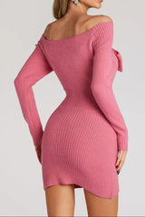 Off Shoulder jersey Mini Dress in Rose Red