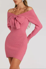 Off Shoulder jersey Mini Dress in Rose Red