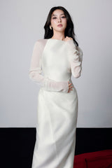 Boat Neck Midi Dress in Ivory