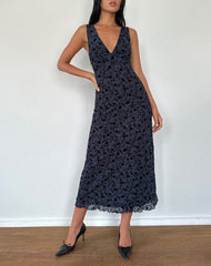 Midi Dress in Flocked Navy