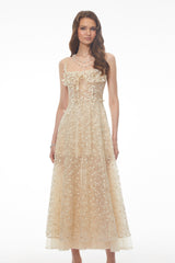 Champagne Maxi Dress with 3D Petals