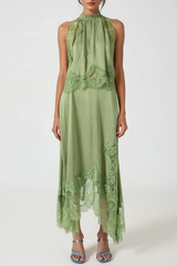 Sleeveless Lace Top & Midi Skirt Set - Green