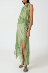 Sleeveless Lace Top & Midi Skirt Set - Green