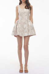 Cream Square Neck Floral Print Mini Dress