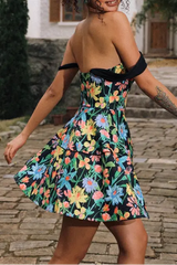 Print A Line Strap Satin Mini Dress