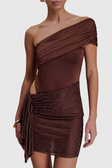 One Shoulder Crystal Cutout Mini Dress