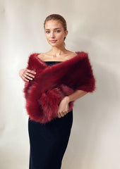 Fur Shawl in Wine Red