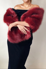 Fur Shawl in Wine Red