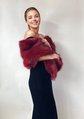 Fur Shawl in Wine Red
