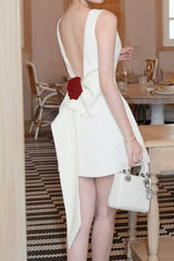 flower embellished mini dress in white