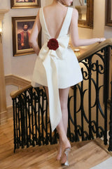 flower embellished mini dress in white